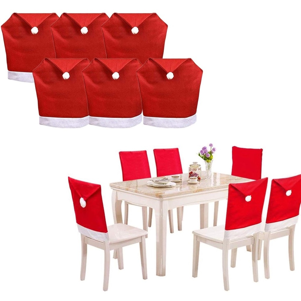 New Festive Red Santa Hat Dining Chair Covers Christmas Xmas Dinner Table 6 pack